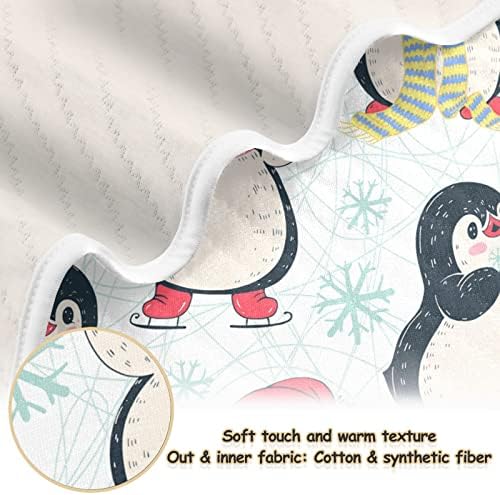 שמיכת חוטף פינגווין פינגווין שלג שמיכת כותנה לתינוקות, קבלת שמיכה, שמיכה רכה קלה משקל לעריסה,