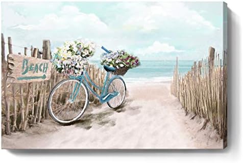 גדול קיר אמנות לסלון חוף תמונה קיר אמנות מודרני ממוסגר ים חוף ים אופניים בד הדפסת נוף ימי יצירות אמנות אוקיינוס