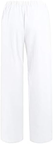 מכנסי רגל רחבים של ZDFER לנשים מכנסיים מכנסיים מזדמנים של מכנסי פשתן כותנה מכנסיים מכנסיים רחבים עם כיסים