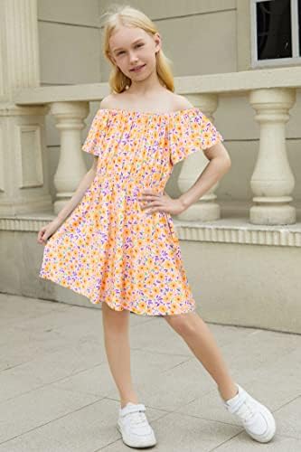 בנות שמלה מזדמן רפרוף שרוול פרחוני הדפסת קיץ שמלות עם כיסים 4-13 שנים