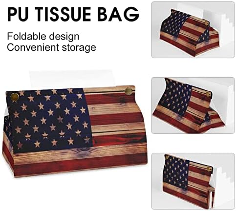 דגל מרקם עץ ארהב קופסת רקמות כיסוי עור PU מחזיק קופסת רקמות מלבנית מארגן נייר מקרים מלבני
