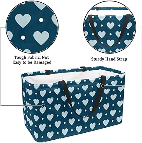 סל קניות Blue Hearts & Dots שקיות קניות עמידות בפני מים שקית תיקים מתקפלים על תיקים כבדים