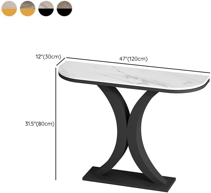 שולחן קונסולות מלאכה לאולם כניסה, שולחן מבטא גלאם מודרני ברוחב 12 אינץ 'שולחן ספה חצי ירח לסלון, מסגרת מתכת