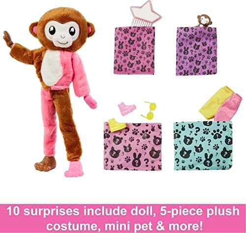 ברבי חמוד לחשוף בובת אופנה, ג ' ונגל סדרת קוף קטיפה תלבושות, 10 הפתעות כולל מיני חיות מחמד & מגבר; צבע שינוי