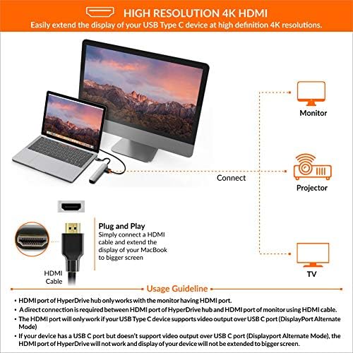 Hyperdrive 6-in-1 USB-C רכזת עם תפוקת HDMI 4K, אפור שטח