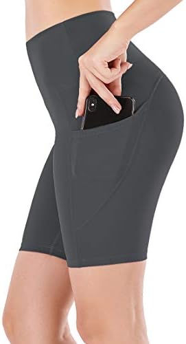 מכנסי יוגה בעלי מותניים גבוהים של Lianshp לנשים לבקרת בטן אימון ספורטיבי המריצות מכנסיים קצרים עם כיסים 8