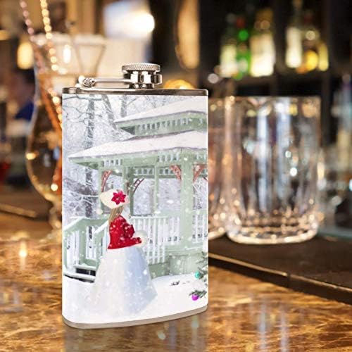 בקבוקון ליקר נירוסטה חסין דליפות עם משפך כיסוי עור 7.7 עוז בקבוק רעיון מתנה נהדר-עץ חג המולד שלג חורפי