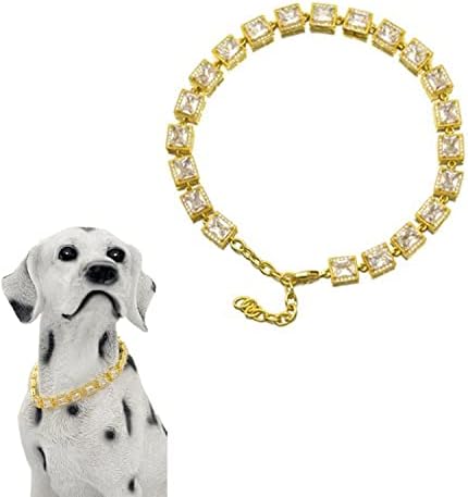 צווארון כלב שרשרת זהב - שרשרת פלדת טיטניום זהב זירקון יהלום מלא צווארוני קריסטל יוקרה עבור צווארון צווארון צווארון