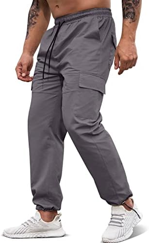 מכנסי מטען של אימון לגברים של לקסיארט מכנסיים אלסטיים המותניים רצים מטיילים מכנסי טרנינג חיצוניים