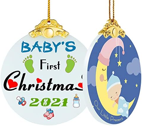 קישוט לחג המולד של איפולינה חג המולד הראשון של התינוק 2021 דפוס צדדים כפול עץ חג המולד קישוטים