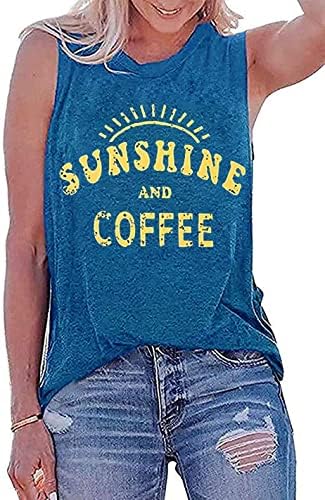 Umsuhu Sunshine ו- Coffee Coffee Cabule Cummic Graphics גופיות לנשים גופיות גרפיות ללא שרוולים חולצות טי