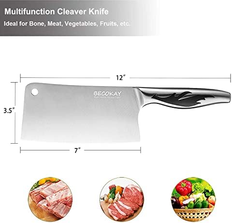 Becokay Ultra Sharp Butcher Cleaver סכינים עם ידית מתכת לעצמות חיתוך, סכין סנטוקו בגודל 7 אינץ 'פחמן