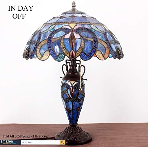מנורת שולחן בסגנון טיפאני כחול סגול מעונן ויטראז 'אם-בת מנורת אגרטל 16 על 16 על 24 אינץ' שולחן קריאת אור