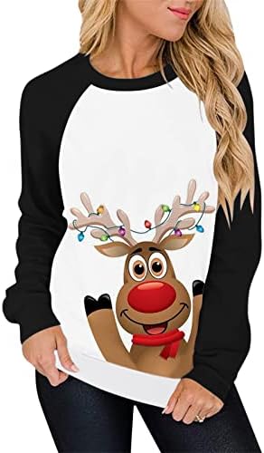 חולצות חג המולד של Beuu לנשים בתוספת חג המולד בגודל חג המולד מכוער הדפס מכוער חולצות שרוול ארוך