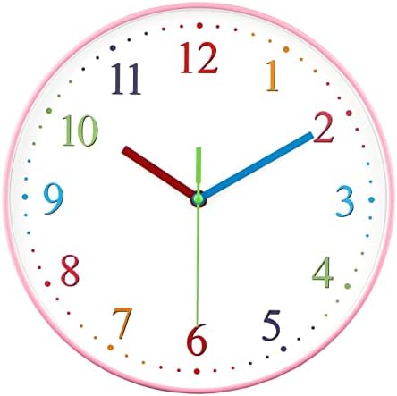 12 אינץ צבעוני קל לקרוא אנלוגי שעון קיר עם ורוד מסגרת להוראת ילדים זמן, ילדים של שינה דקור,