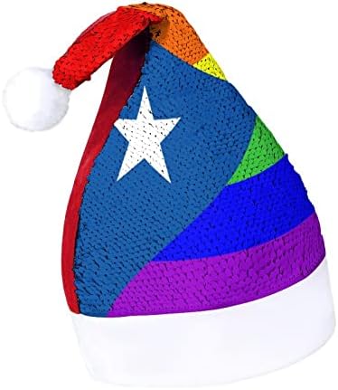 הומו גאה דגל פורטו ריקו מצחיק חג המולד כובע נצנצים סנטה קלאוס כובעי גברים נשים חג המולד מסיבת חג קישוטים