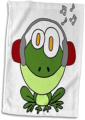 3ROSE מצחיק צפרדע ירוקה מגניבה ומאזינה למוזיקה באוזניות - מגבות