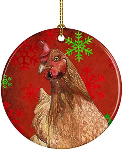 אוצרות קרוליין SB3129CO1 עוף אדום פתיתי שלג לחג קישוט קרמיקה לחג המולד, קישוטים לעץ חג המולד, קישוט