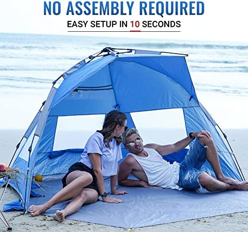 אוהל חוף קינגקאמפ גוון פופ-אפ, 10s קלים להגדרה חוף נייד חוף אוהל שמש מקלט לשמש 3-4 אדם, אוהל