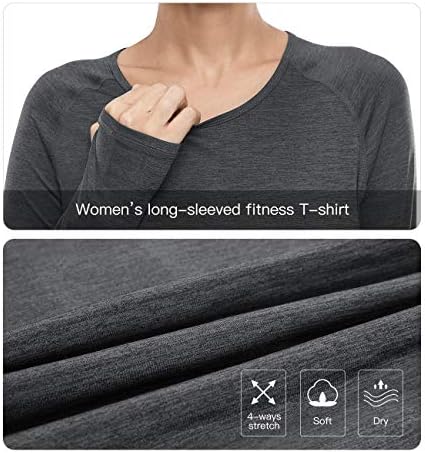 Vutru לנשים שרוולים ארוכים אימון חולצת טריקו ספורט נשימה מפעיל צמרות יוגה עם חורי אגודל