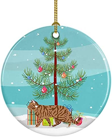 אוצרות קרוליין CK4731CO1 Toyger CAT קישוט קרמיקה לחג המולד שמח, קישוטים לעץ חג המולד, קישוט תלוי לחג
