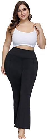 חנה ניקול נשים פלוס גודל בגודל מכנסי יוגה עם כיסים עם מכנסי אימון מותניים גבוהים