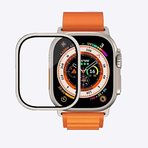 מגן מסך עבור Apple Watch Ultra 49 ממ, סרט מסך זכוכית מחוסמת עם לוחית מתכתית עבור iWatch Ultra 49