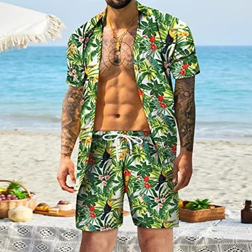 גברים חולצה הוואי מגדירה כפתור מזדמן חולצות 2 חלקים תלבושות חופשת חוף קיץ. סט ייבוש מהיר