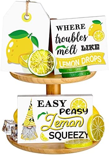 3 חתיכות קיץ לימון שכבות מגש דקור סט לימון עץ סימן טרי לימונדה חמוד בלוקים עומד לימון גמדים עץ מלאכות לימון נושאים