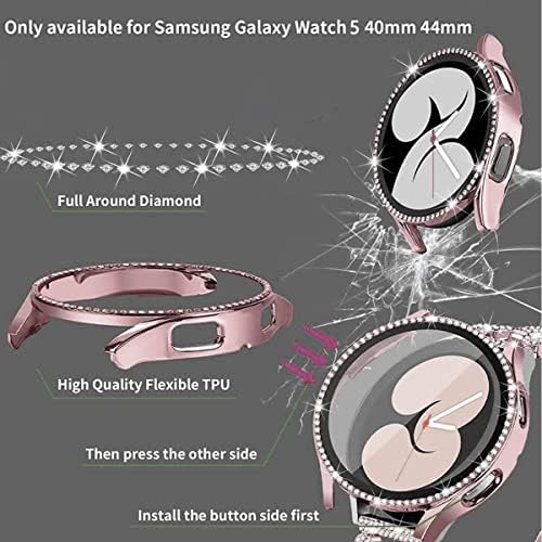 פס Bling Mtozon+ Case תואם ל- Galaxy Watch 5 40 ממ/44 ממ, רצועת רצועה לבושות להחלפה לנשים עבור Samsung