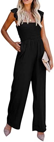 רחב רגל סרבלי נשים מתגנדר גבוהה מותן מקרית בבאגי סרבלי כתף אחת שרוולים צווארון רחב רגל מכנסיים