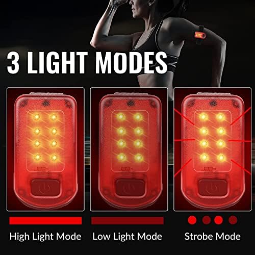 אורות בטיחות לרצים של אומשי, אורות בטיחות LED נטענים, צבע אדום שלושה מצבים נראות גבוהה לבטיחות