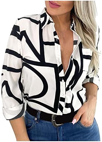 חולצת כפתור דש של Pimelu נשים חולצת כפתור שרוול ארוך חולצה חולצה עם כיס חולצת שרוול ארוך בכיס