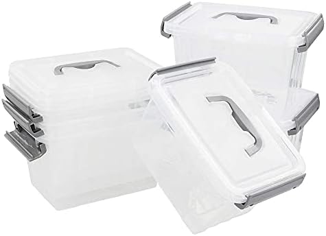 Vababa 6-Pack 3 L קופסאות אחסון צלוליות ברורות לפלסטיק עם מכסים אפורים
