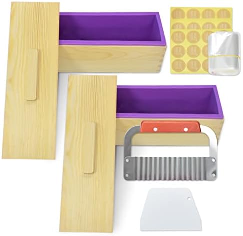 Artcome 42oz סבון כיכר תבניות 2 סטים תבניות סיליקון מלבניות קופסת עץ עם מכסה, סבון DIY ייצור