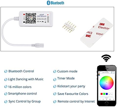 בקר Bluetooth RGBW/RGB לרצועות תאורת LED, אנדרואיד ו- iOS חינם