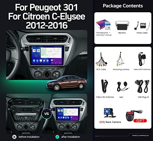 אנדרואיד 12 סטריאו רדיו לרכב לפיג'ו 301/סיטרואן C-elysee 2012-, מובנה ב- Carplay Android Auto 9/9.5 ''
