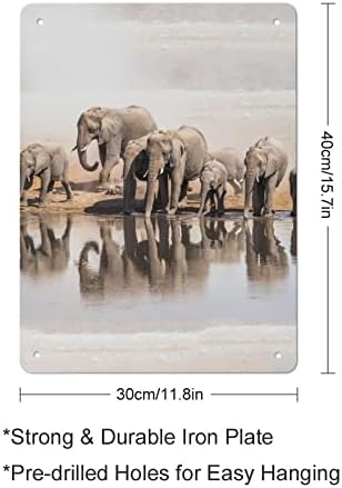 משפחה של פילים אפריקאים וינטג 'שלט פח פח קיר אמנות קיר תפאורה תלייה שלט מתכת