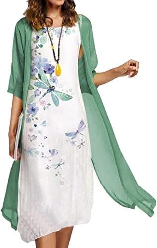 RMXEI אופנה לנשים מזדמנת מודפסת צווארון V הלטר שמלת כיס צדדית ללא שרוולים שמלה שני חתיכות