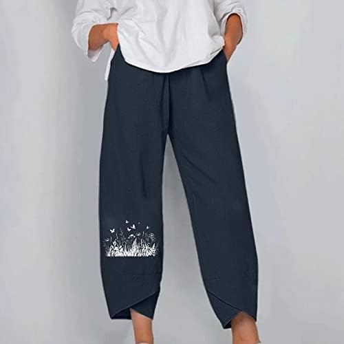 MTSDJSKF חותלות נשים קפרי, רגל רחבה גבוהה מותניים פשתן רך מכנסי יבול מכנסיים עם כיסים מכנסי רגל רחבים