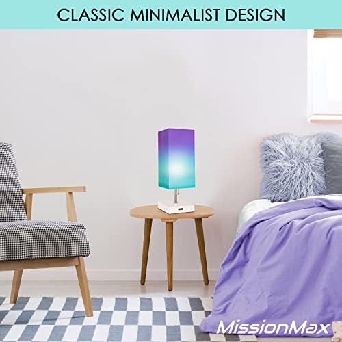 Missionmax מודרני סגול אובך מנורת שולחן קטנה W USB נמל טעינה מהירה, נהדר למיטה LED, שולחן כתיבה, חדר שינה ומנורות