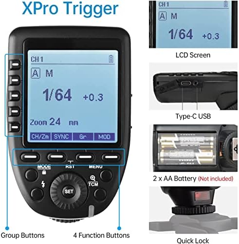 Godox XPro-S פלאש טריגר עבור Sony TTL 2.4G אלחוטי 1/8000S HSS, עיצוב 5 כפתורי קבוצה ייעודיים 11 פונקציות