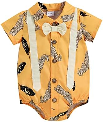 AMABABA יילוד ילד תינוקת רומפר בגדים חולצת שמלה רשמית שרוול קצר גוף גוף תלבושות חתיכה אחת 0-18 מ '