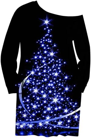רופף חג המולד סוודר לנשים חג המולד מודפס שיפוע צווארון סטרפלס סווטשירט מזדמן ספורט חולצות חולצה