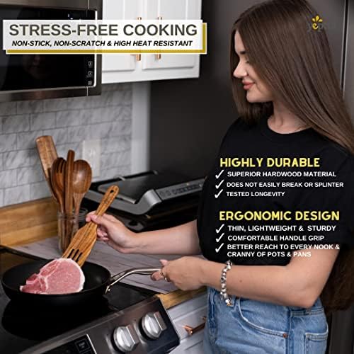 סט ספרטל עץ של 5-ספרטל כלי מטבח כפי שניתן לראות בטלוויזיה עבור כלי בישול טפלון-כלי בישול מעץ טיק טבעי וכפות
