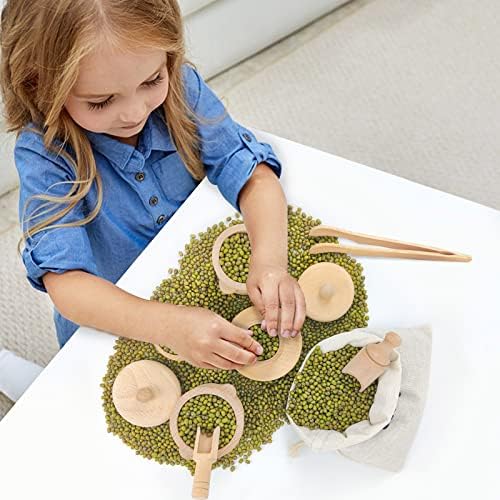 קסילולין מעץ כלים חישה כלים מונטסורי צעצועים לפעוטות 1-3, העמיד פנים צעצועי משחק קערות עץ מלקות מלקות העברה