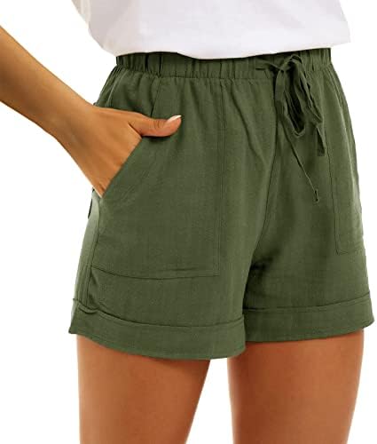 נשים קצרות פשתן קיץ אלסטיות במותניים גבוהות בצבע מוצק ברמודה מכנסיים קצרים נמתחים רגליים רחבות משוררות