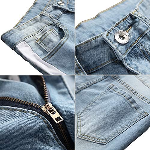 מכנסי ג'ינס של יוזיבאו גברים דקיקים מתאימים נקרעים מכנסי ג'ינס רזים בצד מכנסי רוכסן מפוספסים