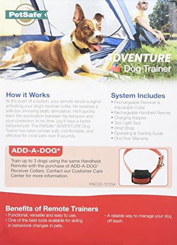 PetSafe Adventure Dog Collar Warlar עם טון וגירוי סטטי, עד 800 מטר, נטען, אטום למים
