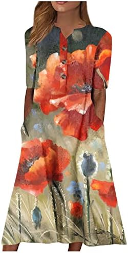 שמלות קיץ של אייאסו לנשים 2023 שרוול ארוך V צוואר מקסי שמלת עצמאות יום עצמאות כיסים כיסים חוף מזדמנים